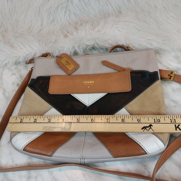 Fossil Women's Tan and Black Patches Leather Crossbody Bag - Picture 8 of 10
